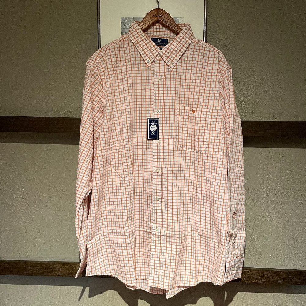 NWT XXL State Traditions Burnt Orange Plaid Button Down with Embroidered Texas